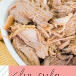 pinterest graphic text with image of pulled pork in a bowl