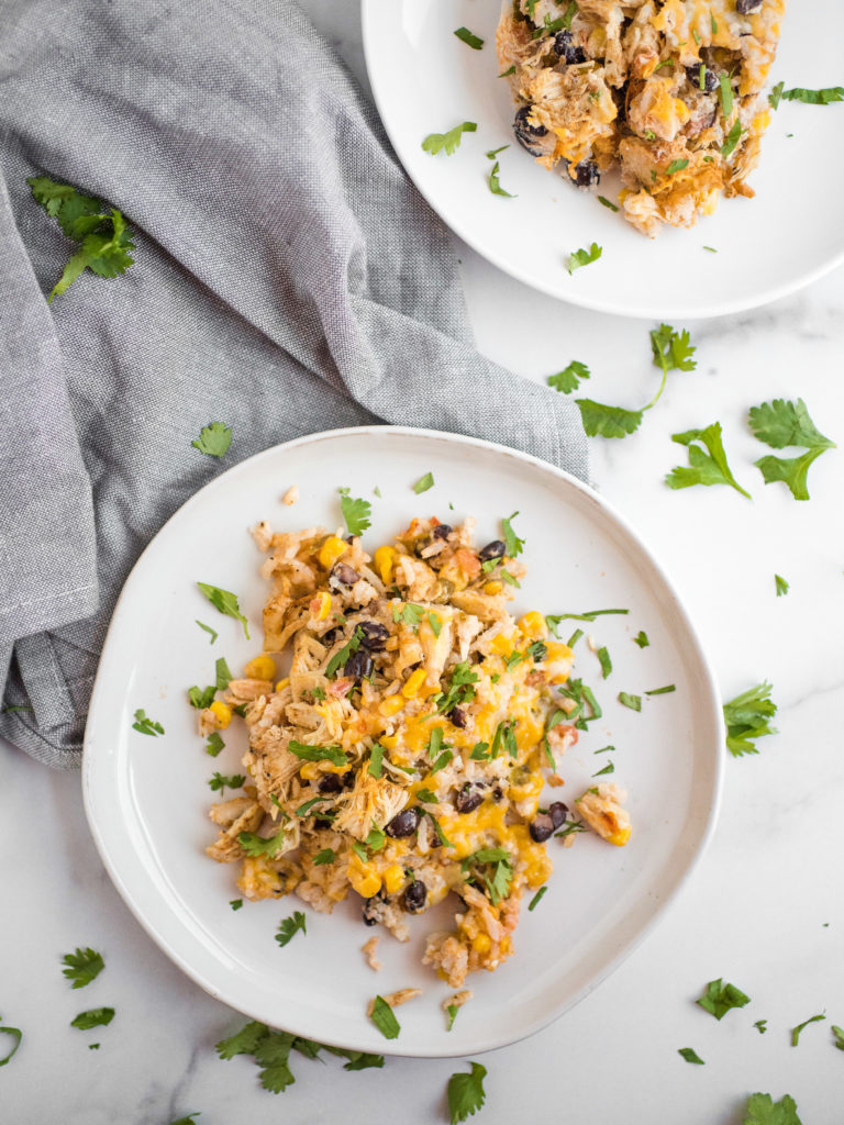tex-mex chicken and rice casserole with cilantro