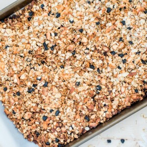 granola on a baking sheet
