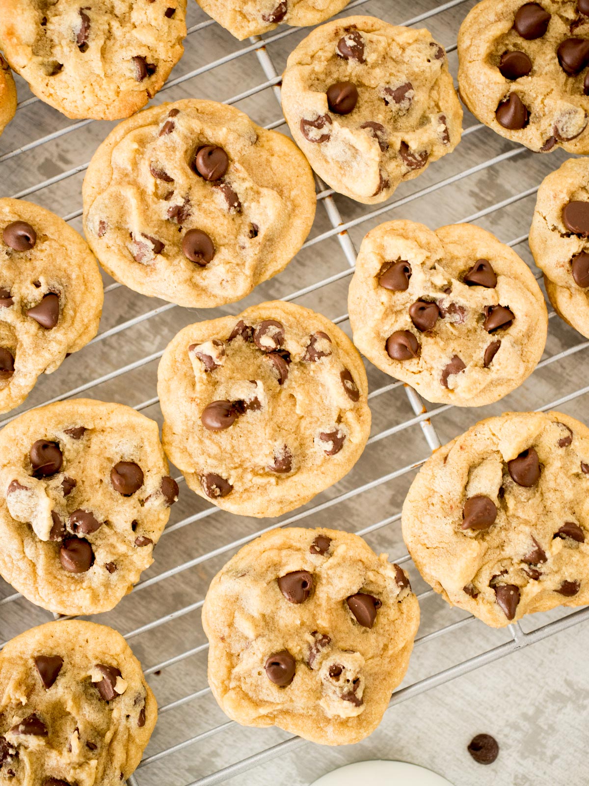 chocolate chip cookies on a cooling rack