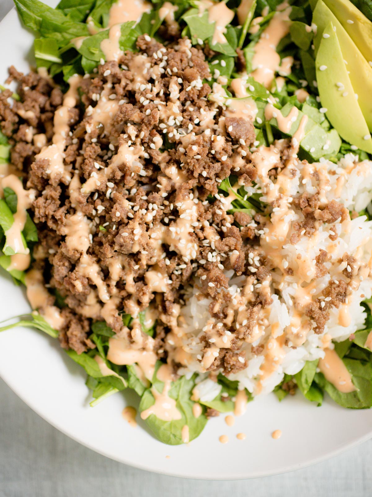 korean beef bowl in white bowl