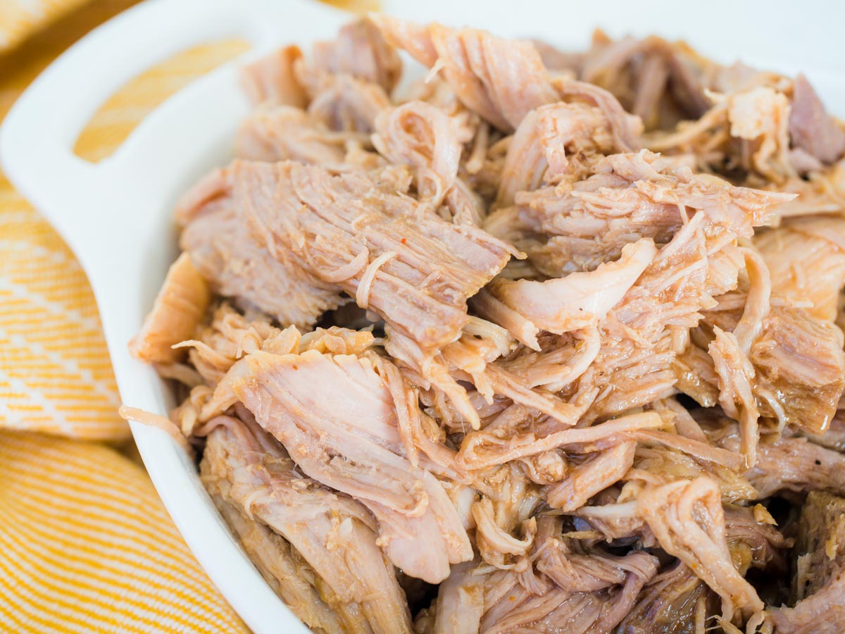 pulled pork in a white dish
