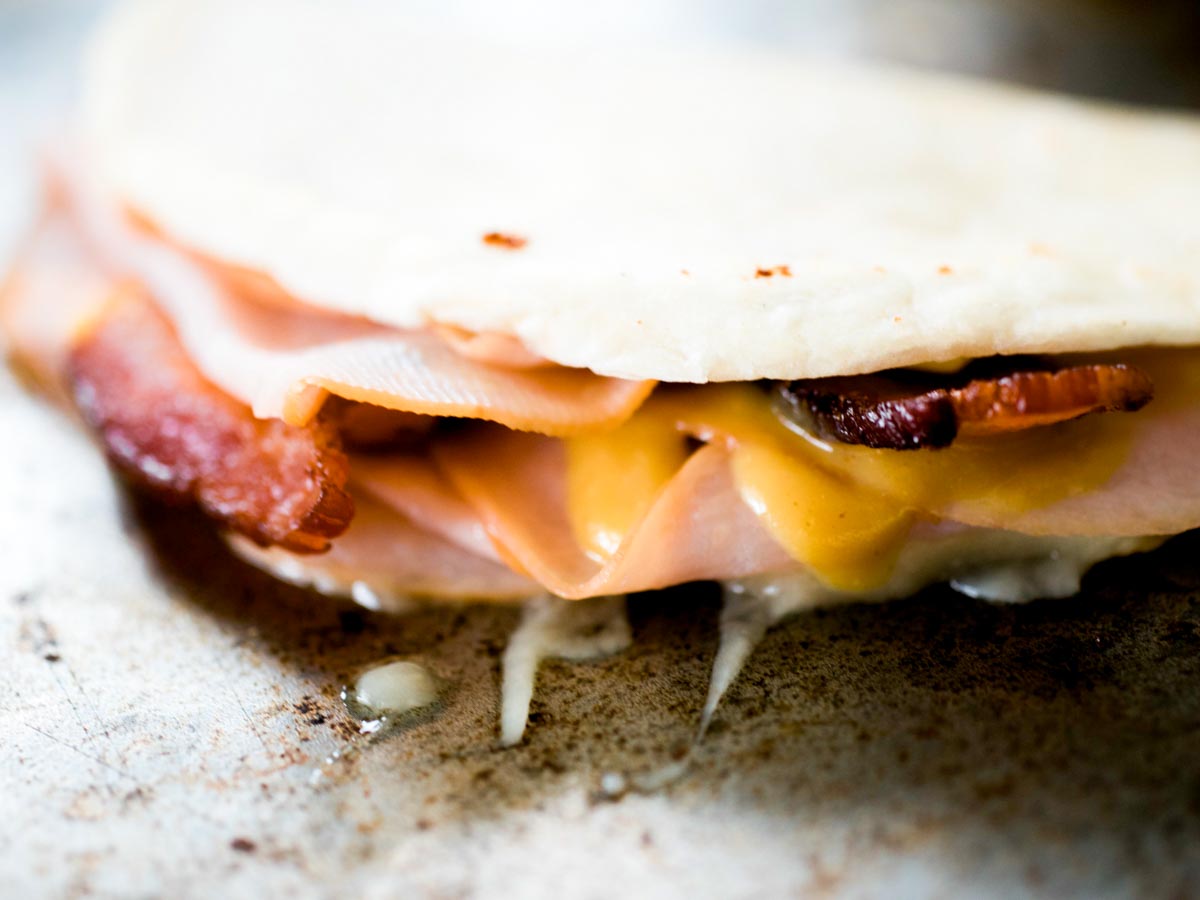 quesadilla on a baking sheet