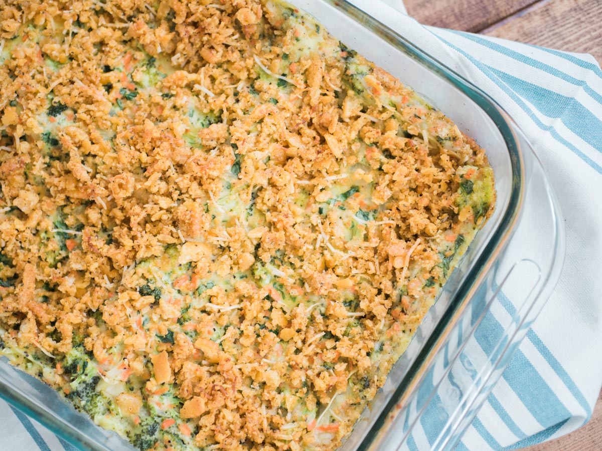 vegetable lasagna in a casserole dish