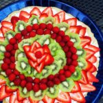 fruit pizza on a blue plate