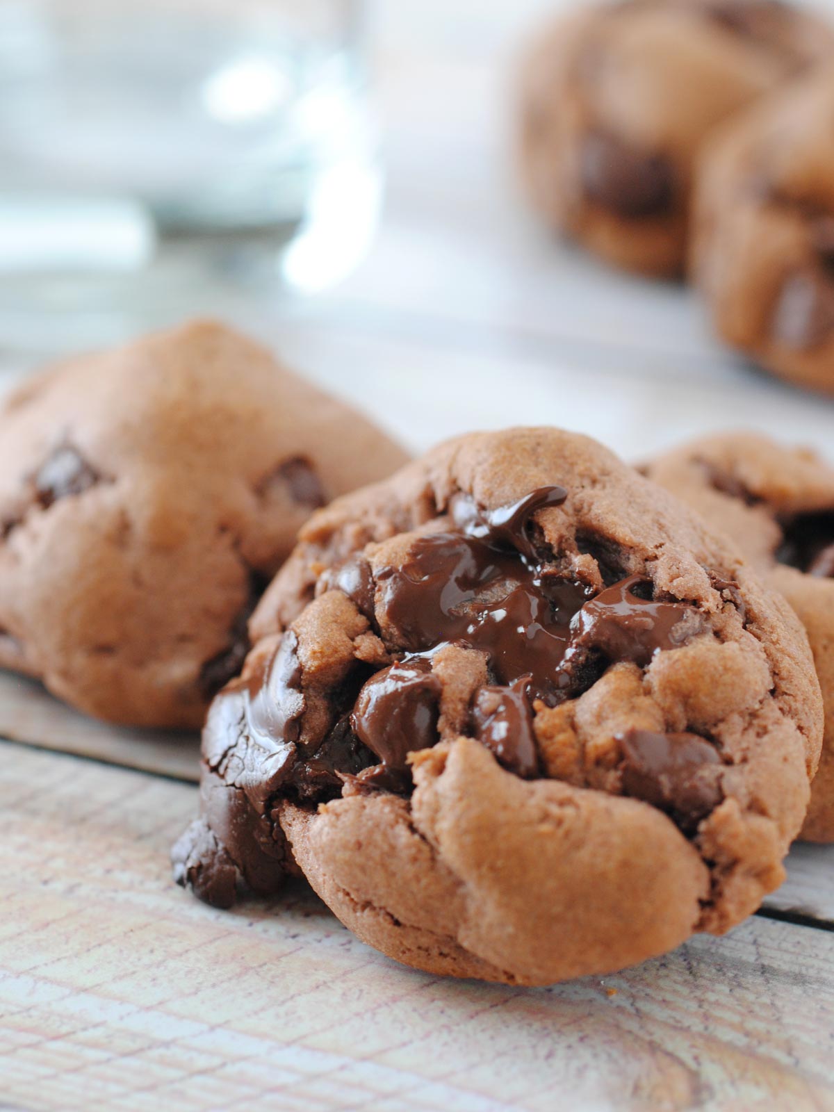 stack of triple chocolate cookies