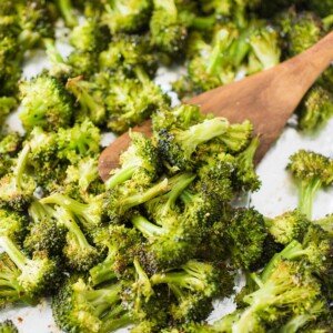 easy roasted broccoli on a baking sheet