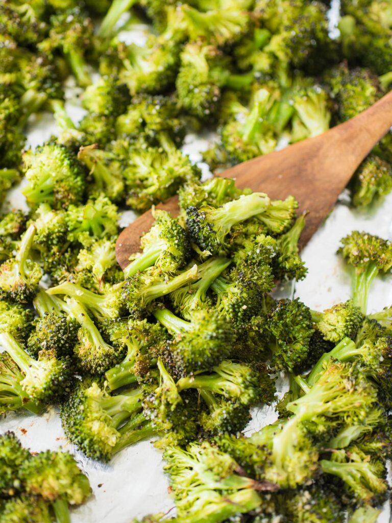 easy roasted broccoli on a baking sheet