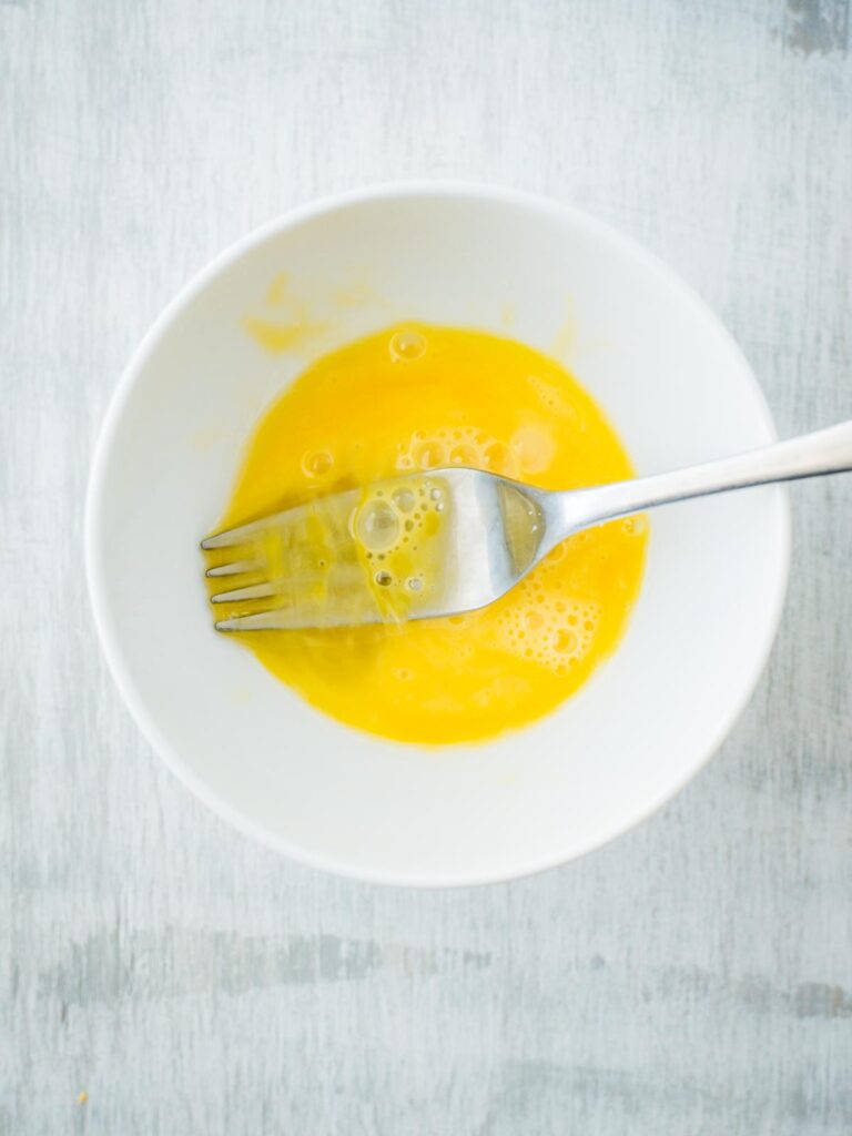 whisked egg in a bowl