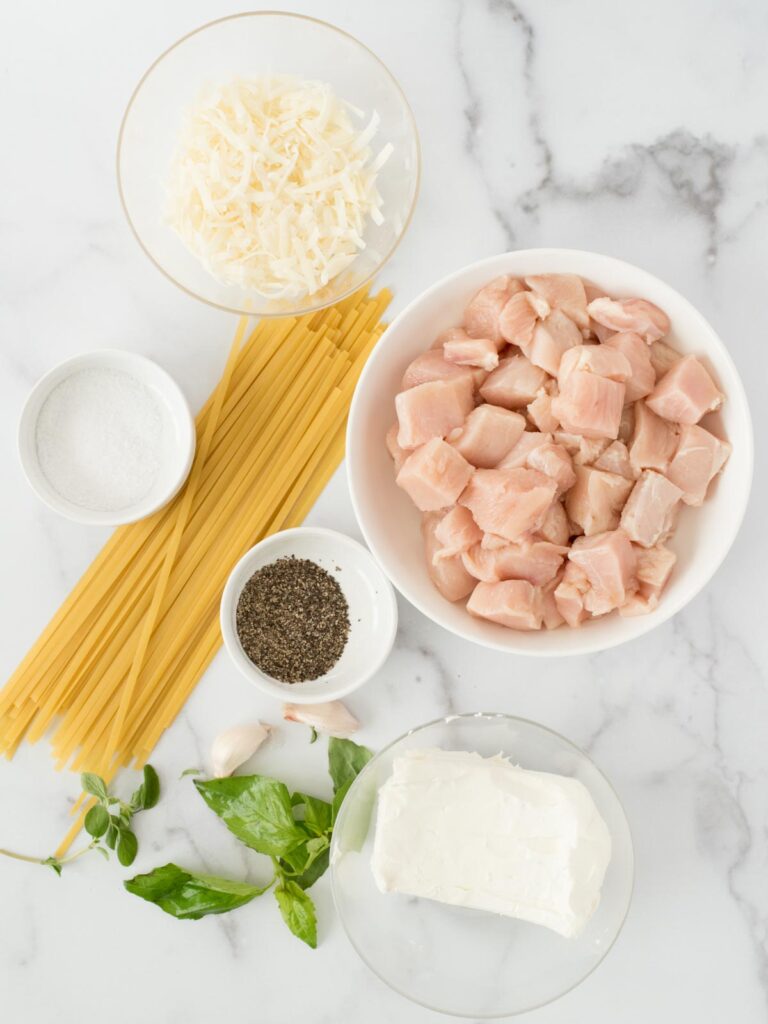 ingredients for creamy one-pot chicken alfredo