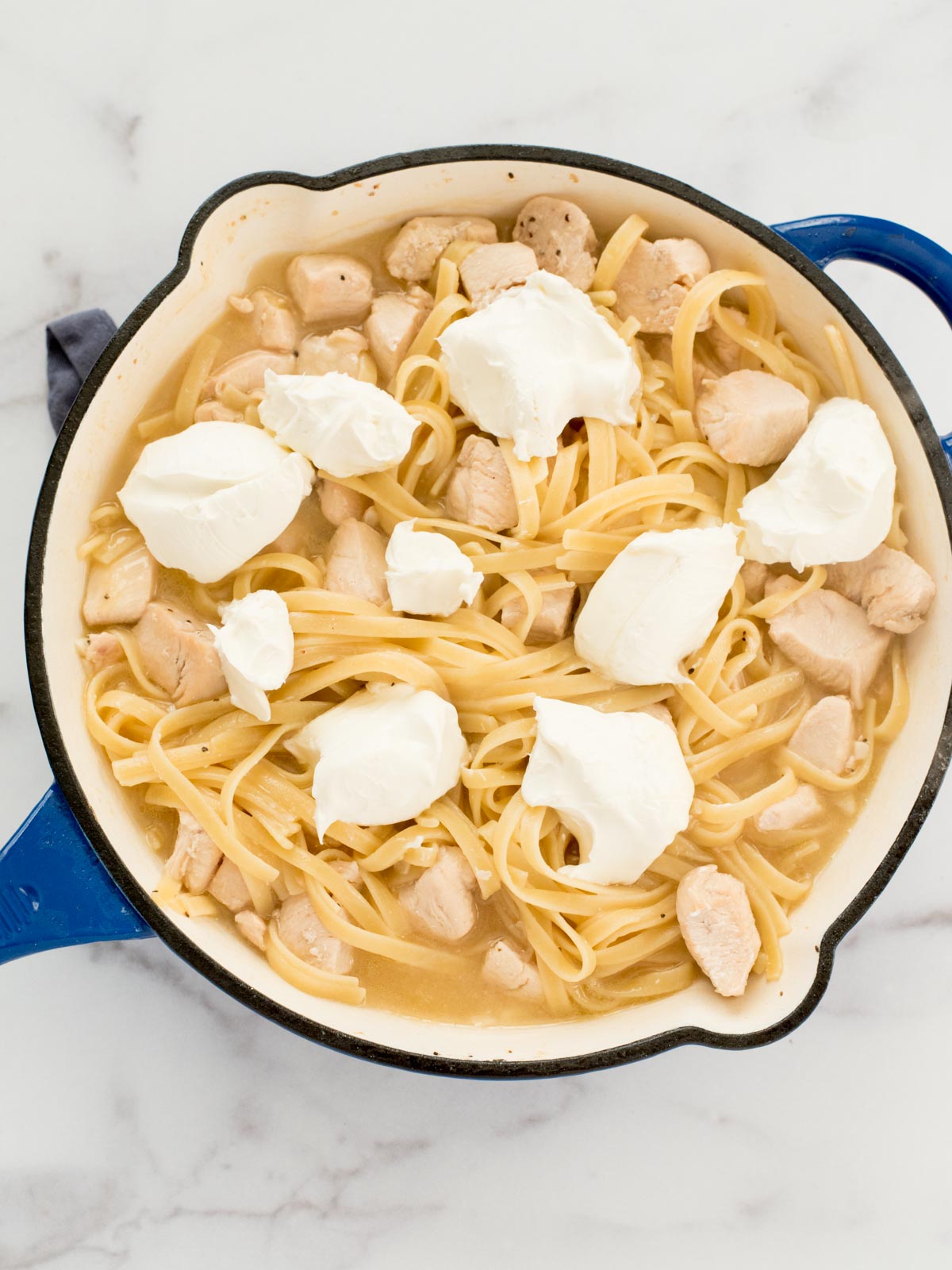 cream cheese added to skillet