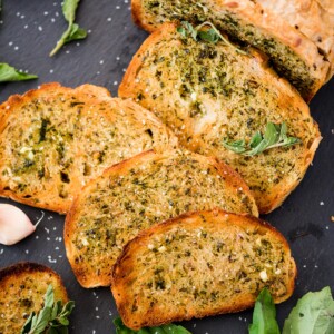 easy garlic bread sliced on board