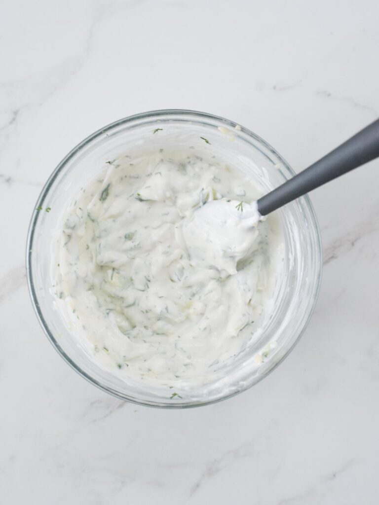 tzatziki sauce mixed together in a bowl