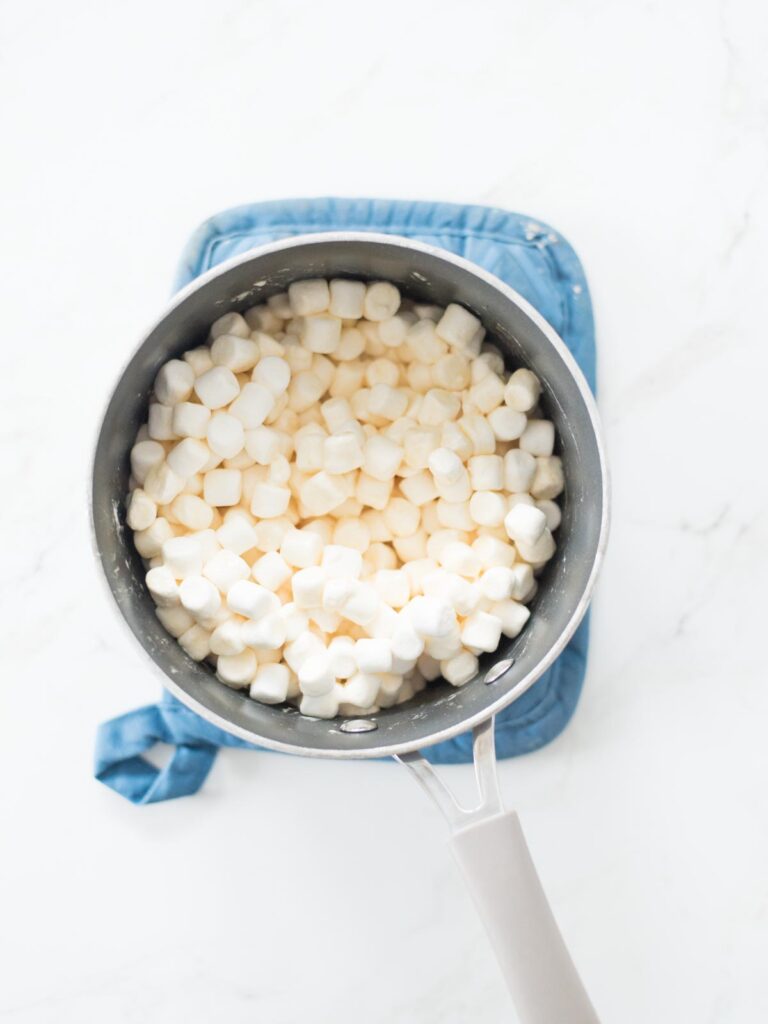 marshmallows added to a saucepan
