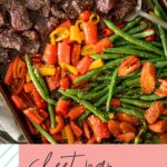 pinterest graphic with text showing easy beef teriyaki on a sheet pan