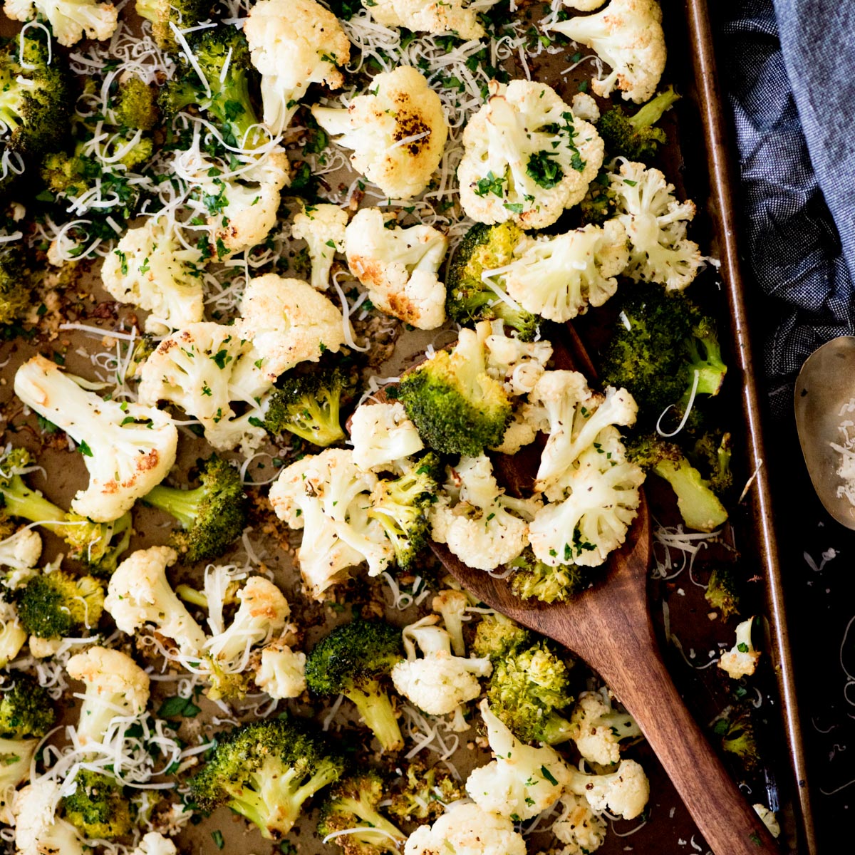 oven-roasted broccoli and cauliflower