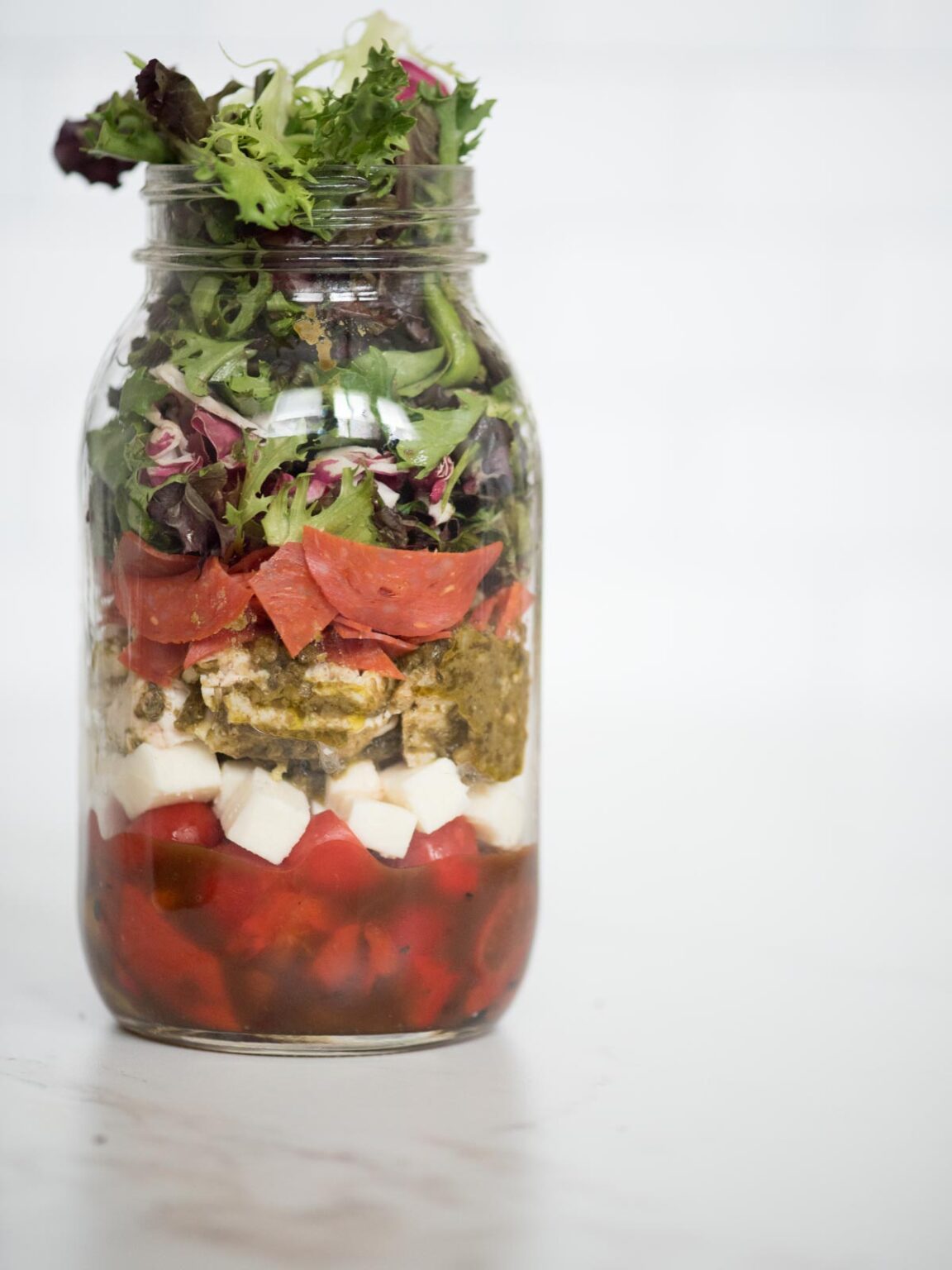 Pesto Chicken Mason Jar Salad Sweetly Splendid