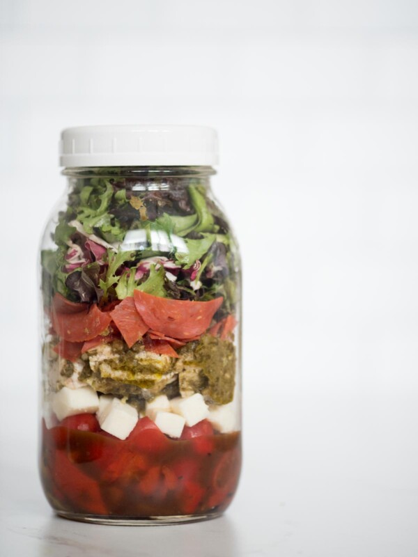 Pesto Chicken Mason Jar Salad Sweetly Splendid