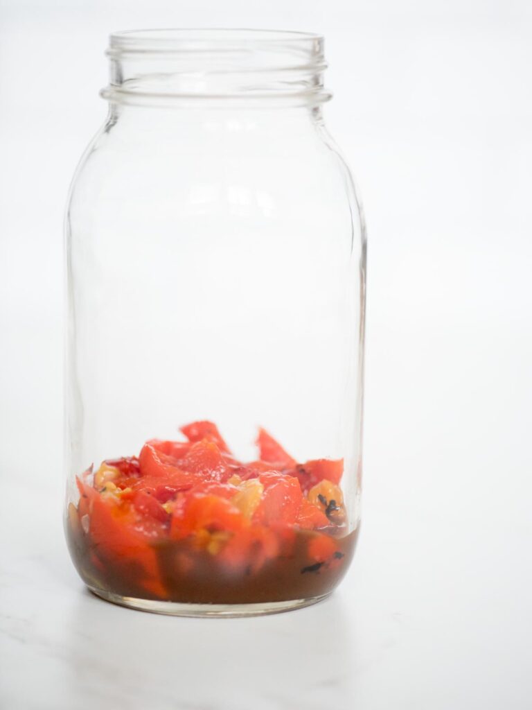 roasted red peppers and balsamic vinaigrette in a jar