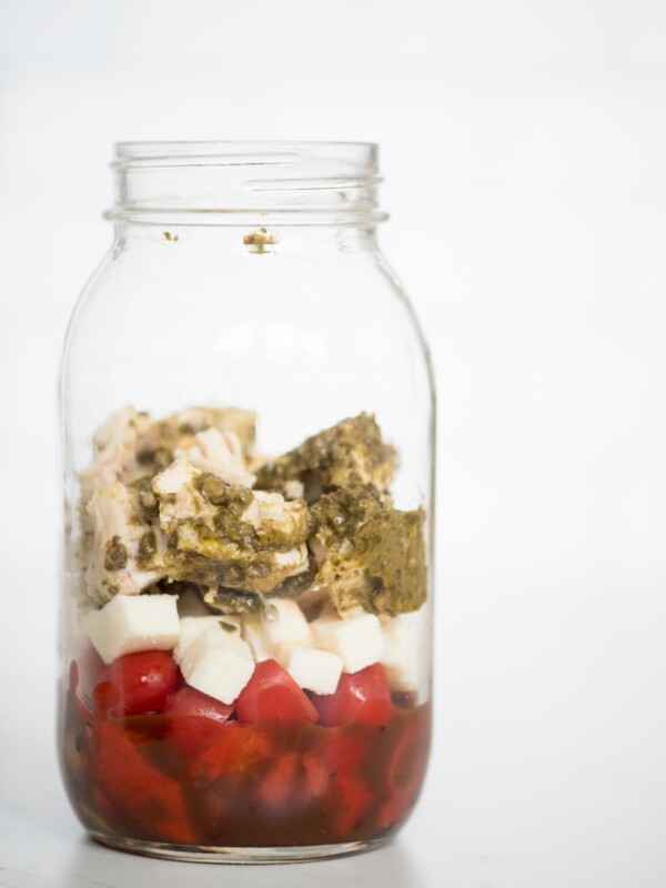 Pesto Chicken Mason Jar Salad Sweetly Splendid