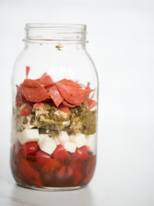 Pesto Chicken Mason Jar Salad Sweetly Splendid