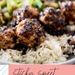 pinterest graphic text with sticky sweet chicken meatballs