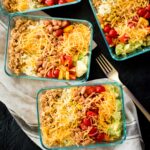 meal prep turkey taco bowls in a glass container