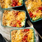 meal prep turkey taco bowls in a glass container