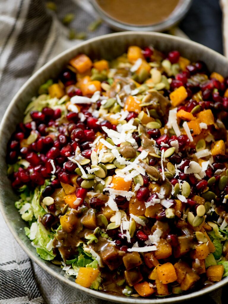 autumn salad with balsamic vinaigrette in a bowl