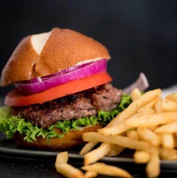 cheesy ranch burgers with lettuce tomatoes and fries