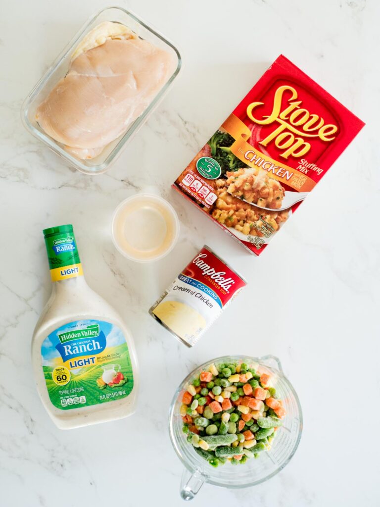 ingredients for crockpot chicken and stuffing casserole