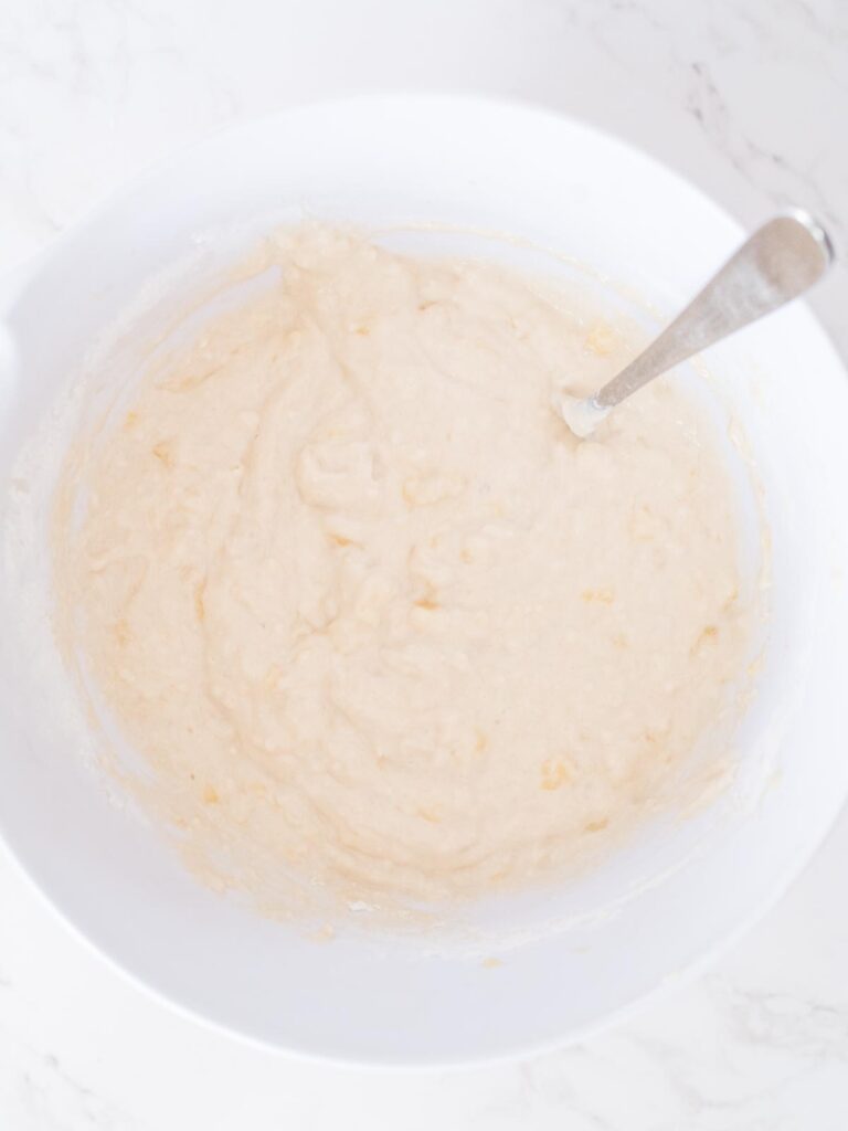 banana muffin batter in a mixing bowl