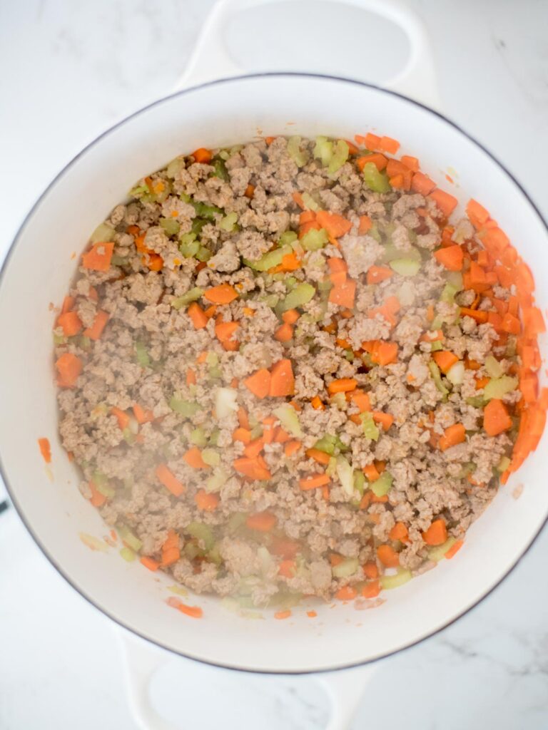 cooked turkey sausage with carrots and celery