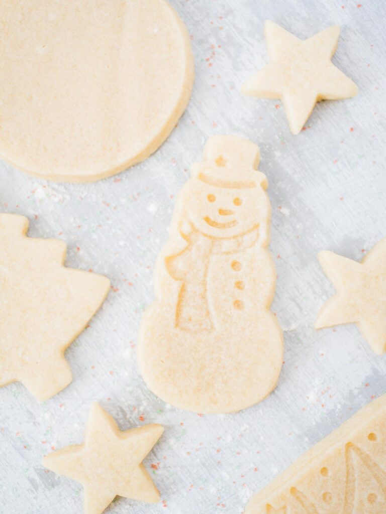snowman, star, tree and circle sugar cookies