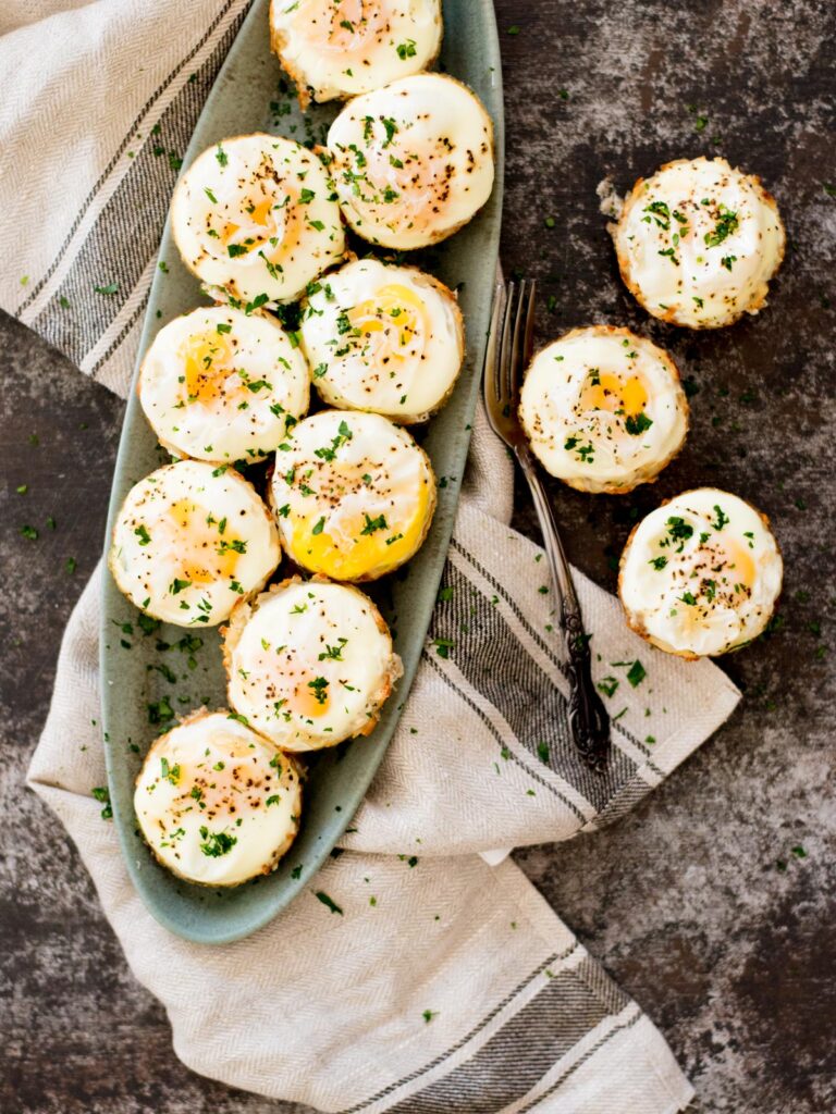 eggs in a basket lined on a serving platter