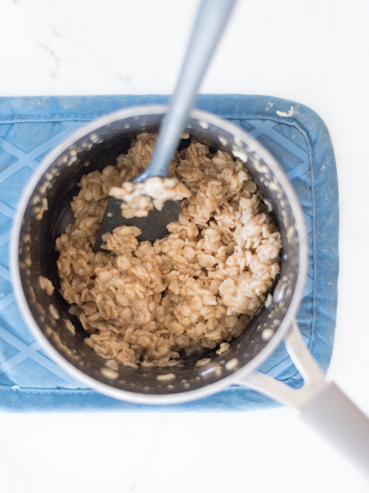 banana oatmeal in a saucepan