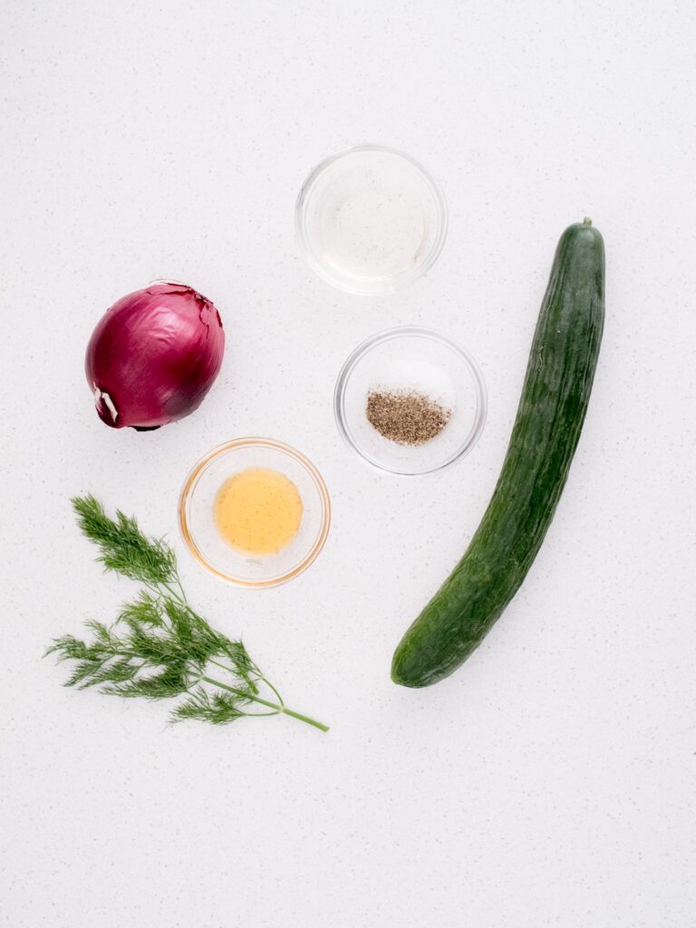 ingredients for old fashioned cucumbers and onions in vinegar