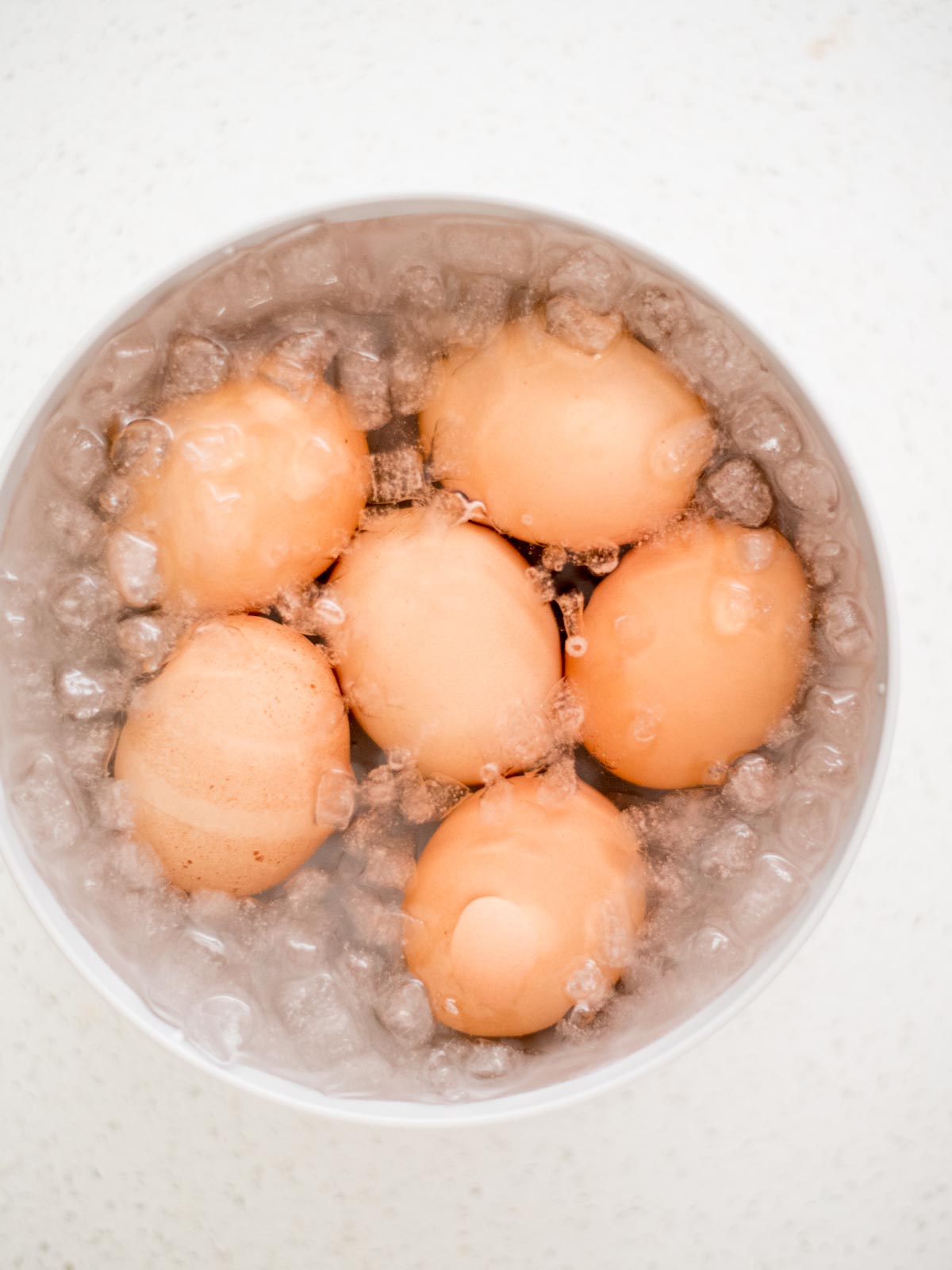 hard boiled eggs in an ice bath