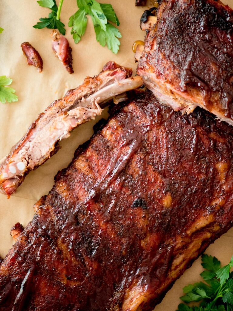pit boss ribs basted with bbq sauce