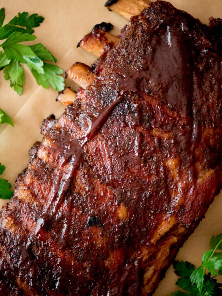 pit boss smoked ribs basted in bbq sauce