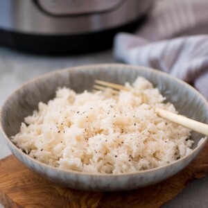 Bowl of basmati rice prepared in the instant pot.