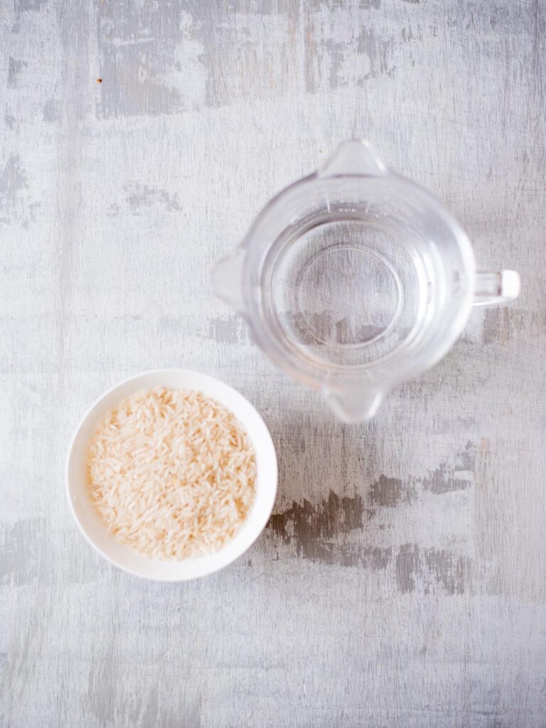 Ingredients shown to make basmati rice in the instant pot.