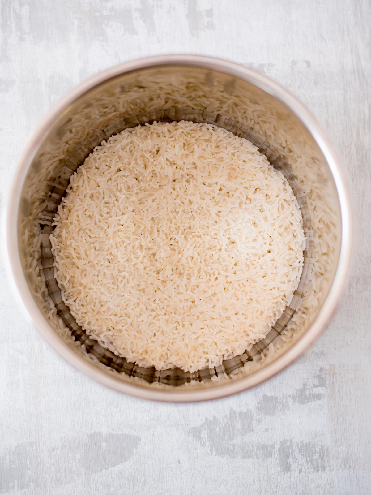 Basmati rice inside the instant pot.