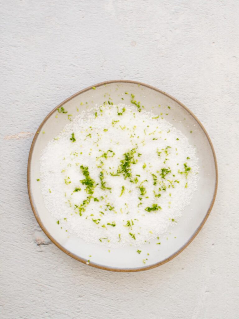 coarse salt with lime zest on a plate
