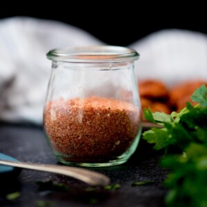 Chicken seasoning in a small glass jar