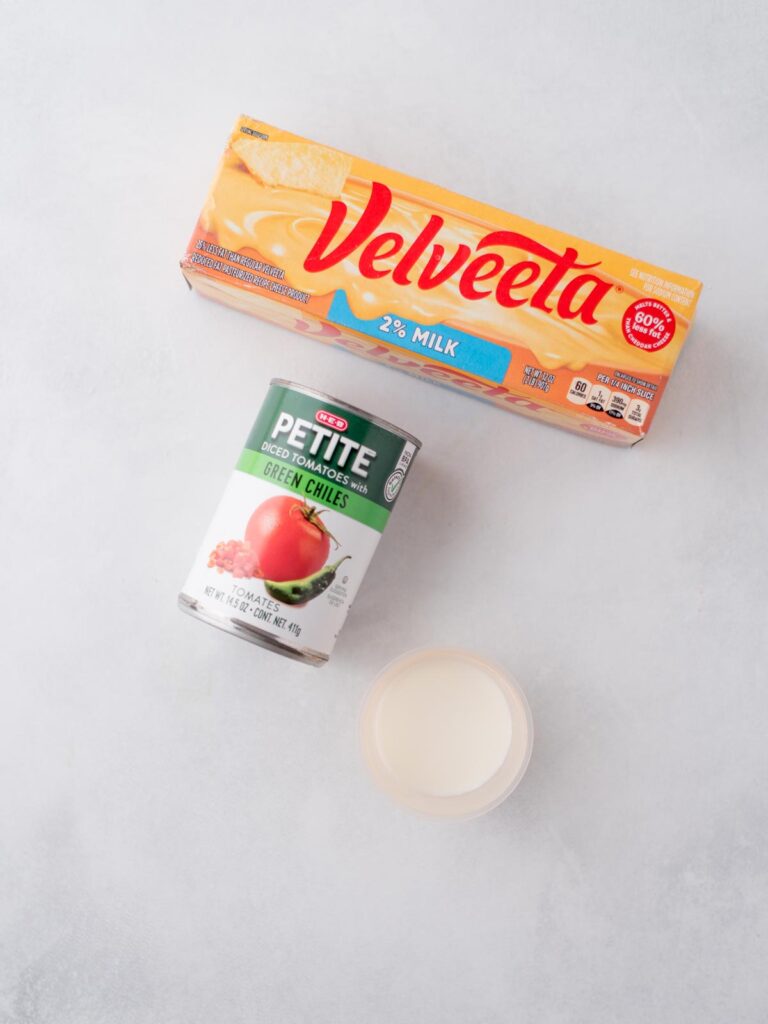 Ingredients shown that are used to make velveeta queso.