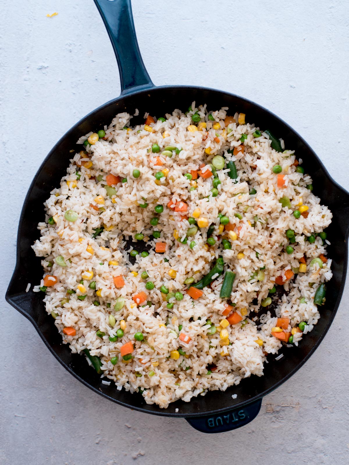 rice and vegetable mixture in a skillet