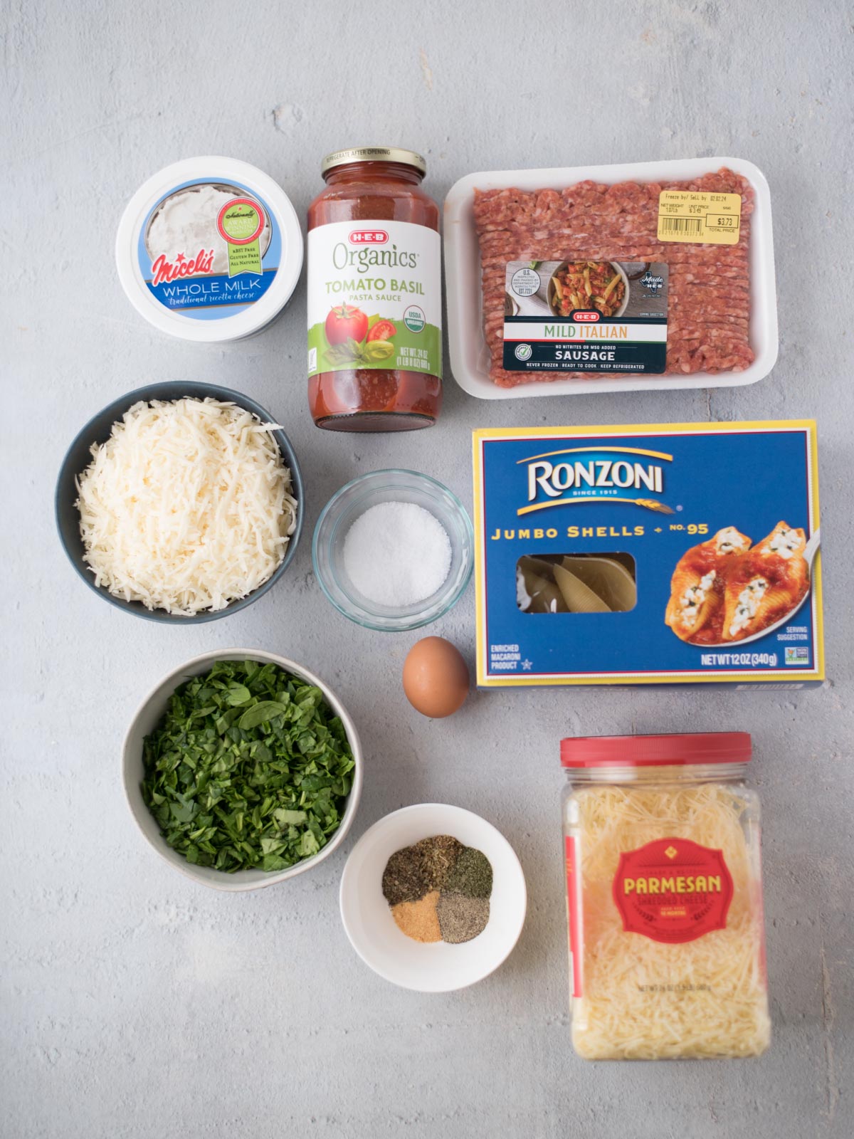ingredients for stuffed shells with meat sauce