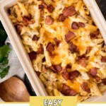 Pinterest image of easy chicken bacon ranch pasta.