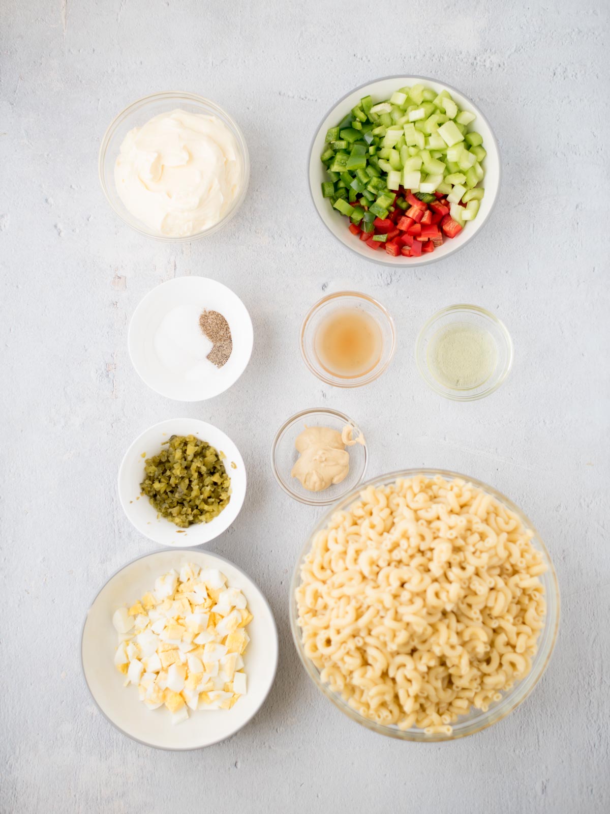 Ingredients for macaroni salad.